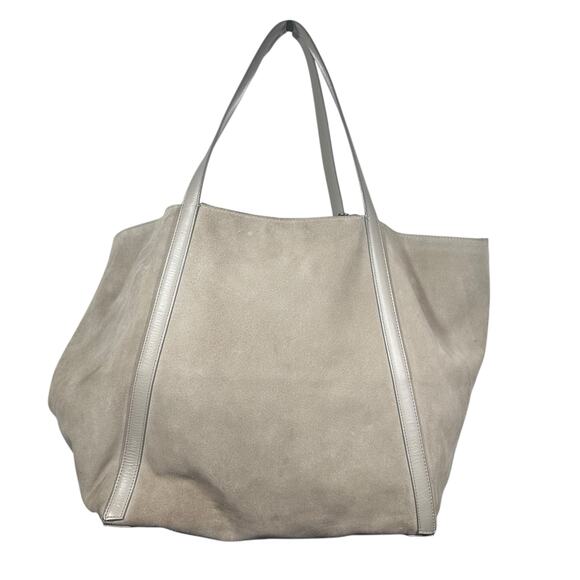 Reiss Beige Suede Slouchy Tote Bag Leather Trim Soft Unstructured Shoulder Purse - Picture 4 of 15